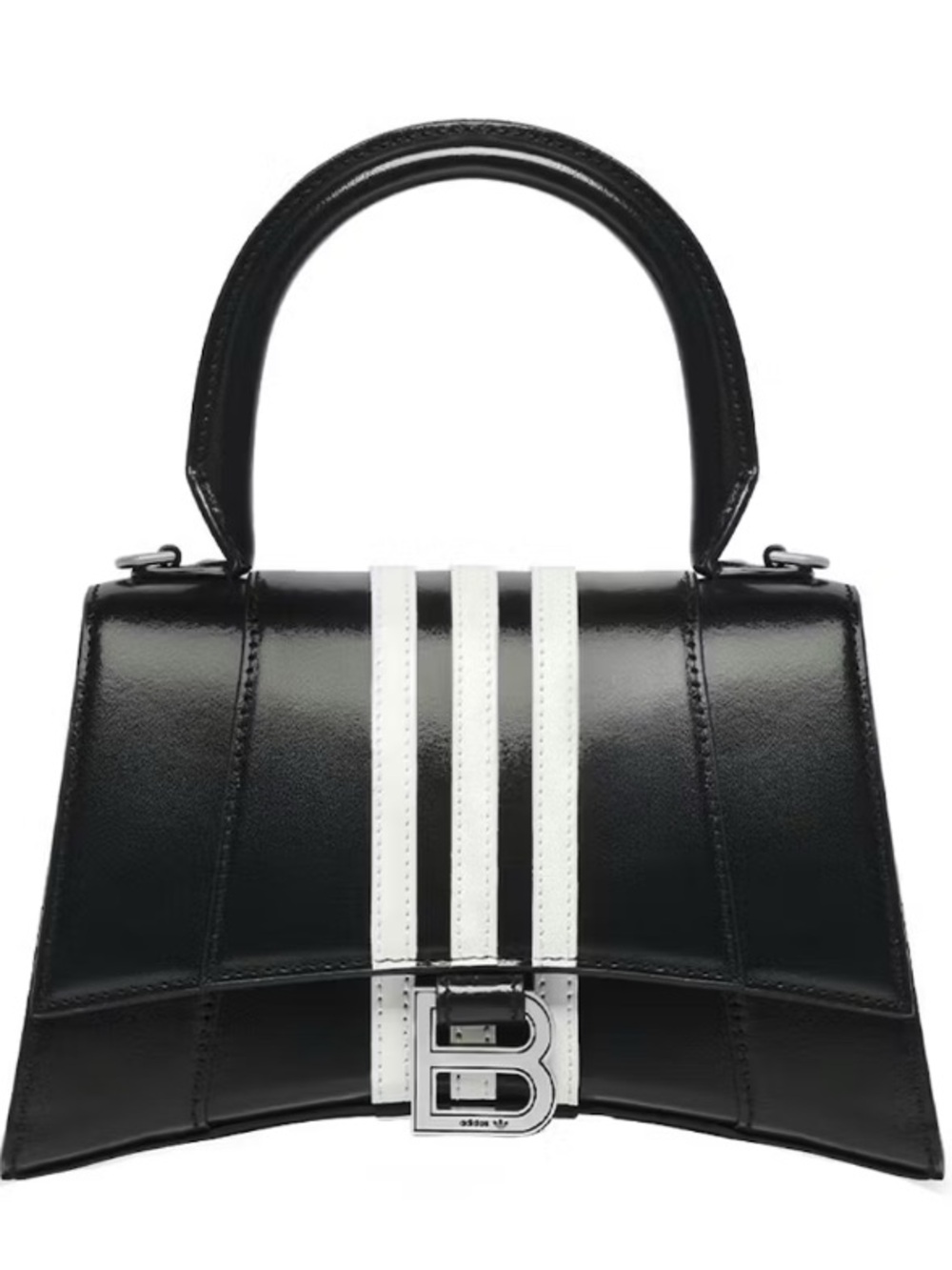 NWT Balenciaga x adidas Hourglass Small Handbag – Black Shiny Box Calfskin